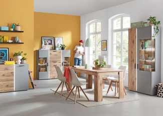 Vitrine LIV´IN BAVENO in hellgrau, Nox Oak Nachbildung